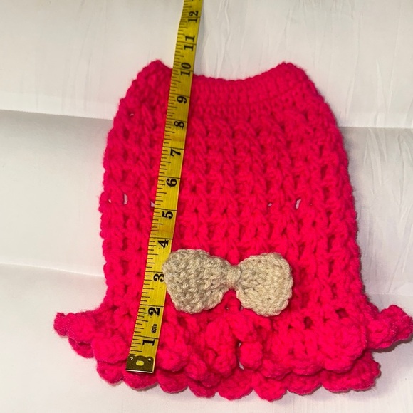 Handmade Pink Crochet dog dress with Bow - Picture 5 of 6